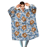 Personalized Face & Name Pet Dog Lovers Christmas Snug Oversized Wearable Hoodie Blanket