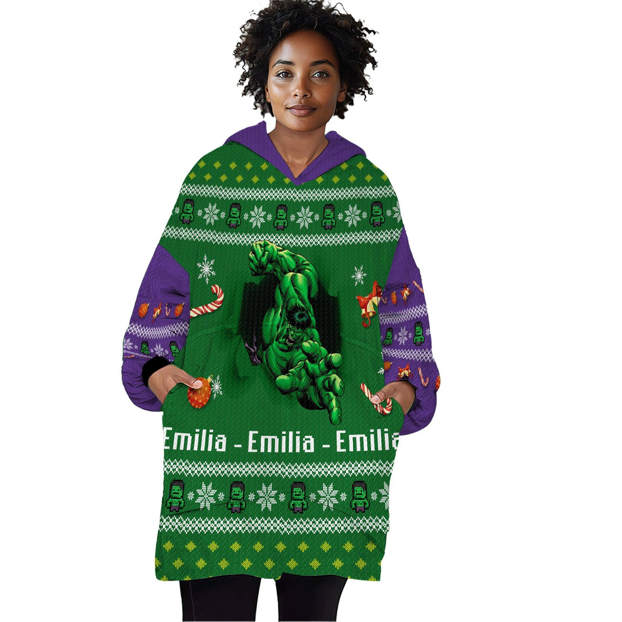 Personalized Green Incredible Green Huge Superhero Snug Oversized Wearable Hoodie Blanket