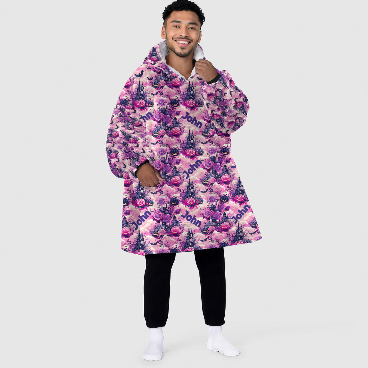 Personalized Floral Haunted House Snug Oversized Wearable Hoodie Blanket