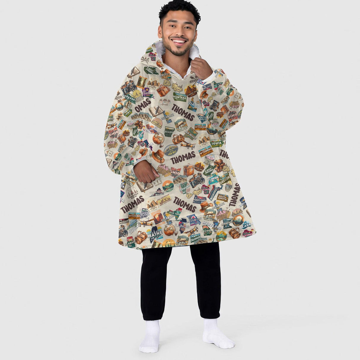 Personalized Travel Freak Snug Oversized Wearable Hoodie Blanket