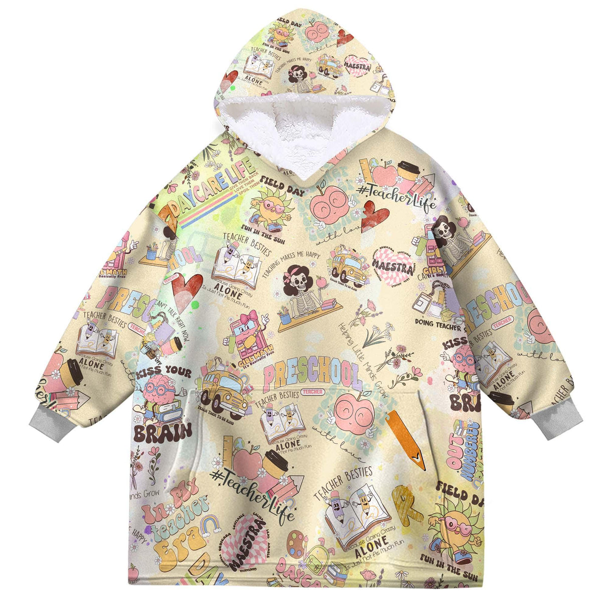 Personalized Groovy School Retro Teacher Snug Oversized Wearable Hoodie Blanket