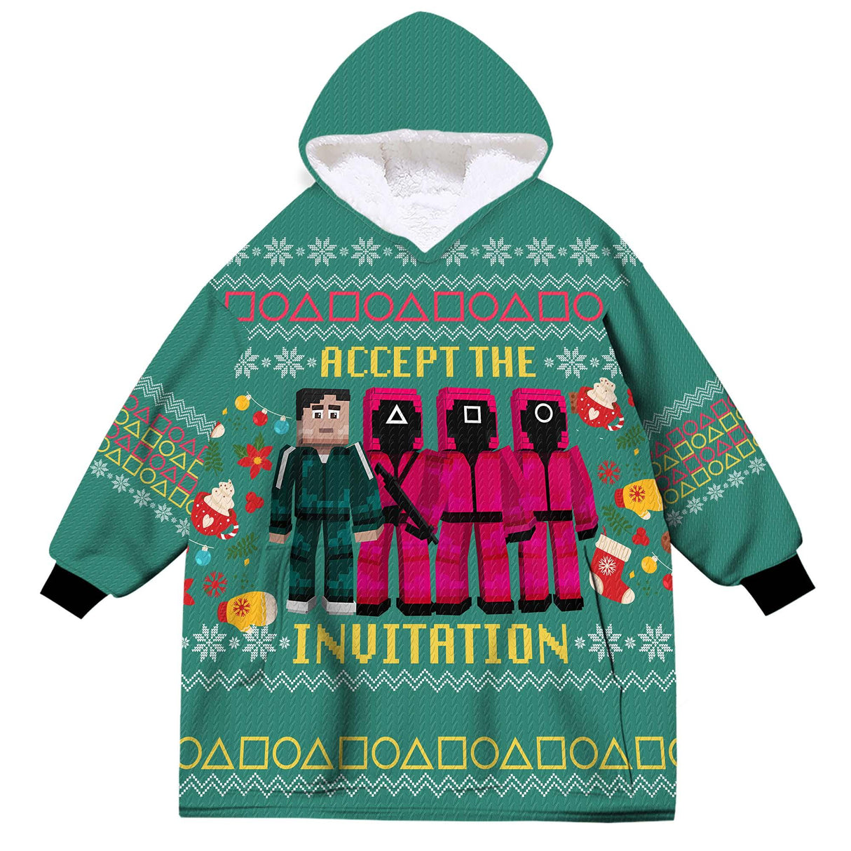 Personalized Face & Name Game Accept the Invitation Xmas Snug Oversized Wearable Hoodie Blanket