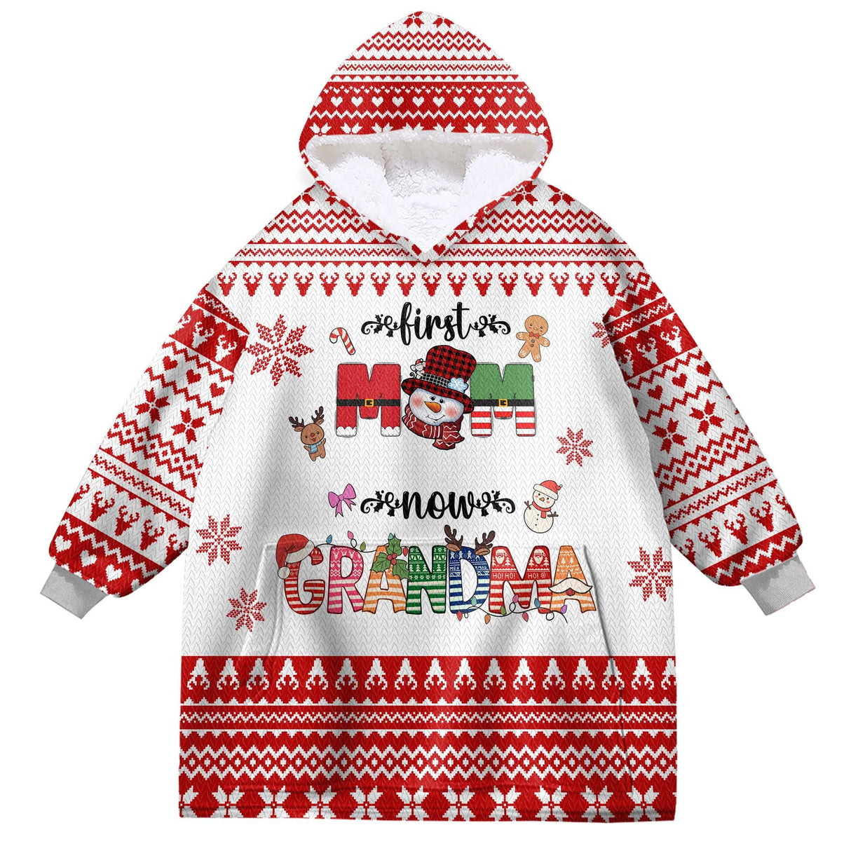 Personalized 1st Mom Now Grandma Christmas Snug Oversized Wearable Hoodie Blanket