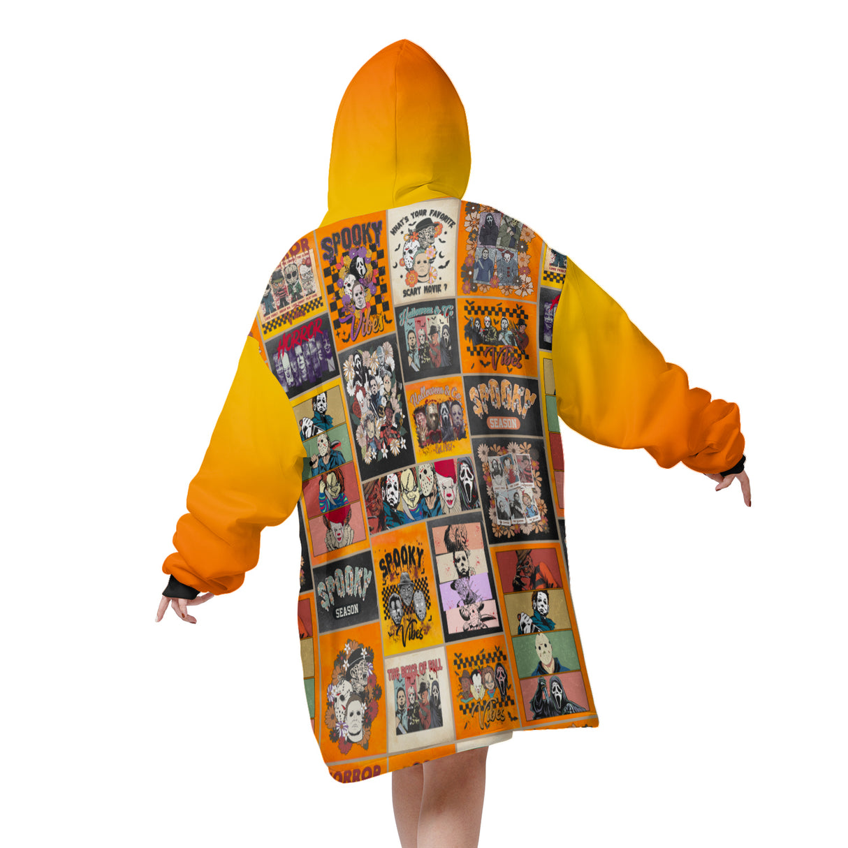 Personalized Snug Sherpa Oversized Wearable Horror Movie Characters Vintage Halloween Hoodie Blanket