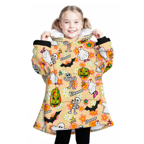 Personalized Snug Oversized Sherpa Wearable Disco Retro Halloween Hoodie Blanket