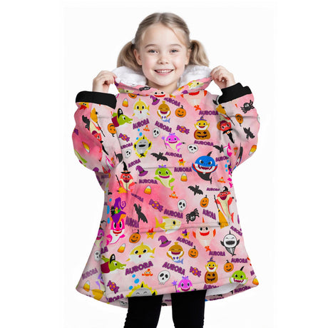 Custom Personalized Shark Halloween Girl Snug Oversized Wearable Hoodie Blanket