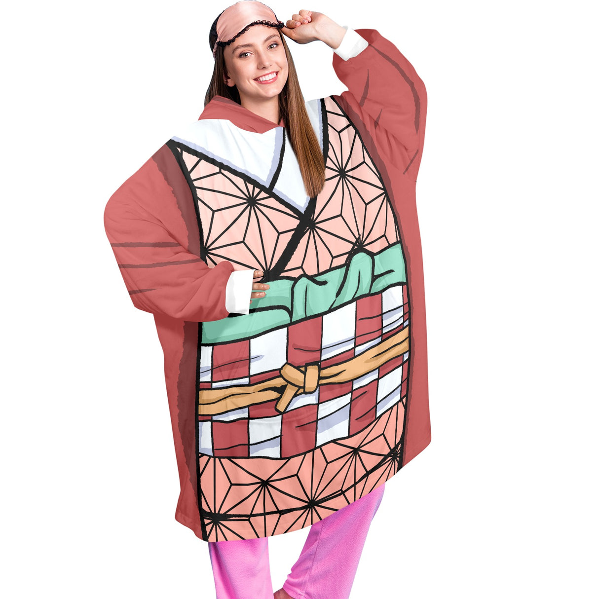 Personalized Snug Oversized Sherpa Wearable Demon Slayer Nezuko Kamado Hoodie Blanket
