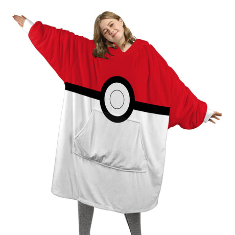 Personalized Snug Oversized Sherpa Wearable Poke Ball Pokemon Hoodie Blanket
