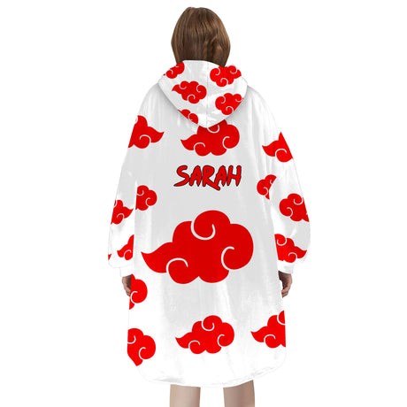 Personalized Snug Oversized Sherpa Wearable Naruto Akatsuki Clouds White Hoodie Blanket