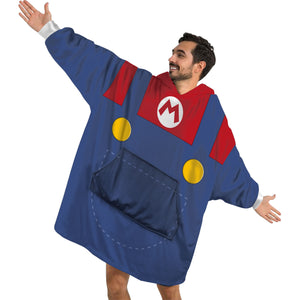 Personalized Snug Oversized Sherpa Wearable Super Mario Hoodie Blanket