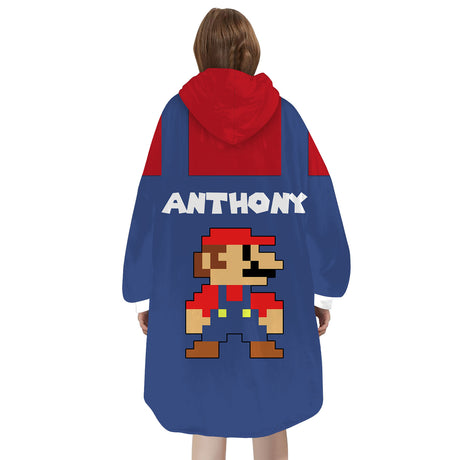 Personalized Snug Oversized Sherpa Wearable Super Mario Hoodie Blanket