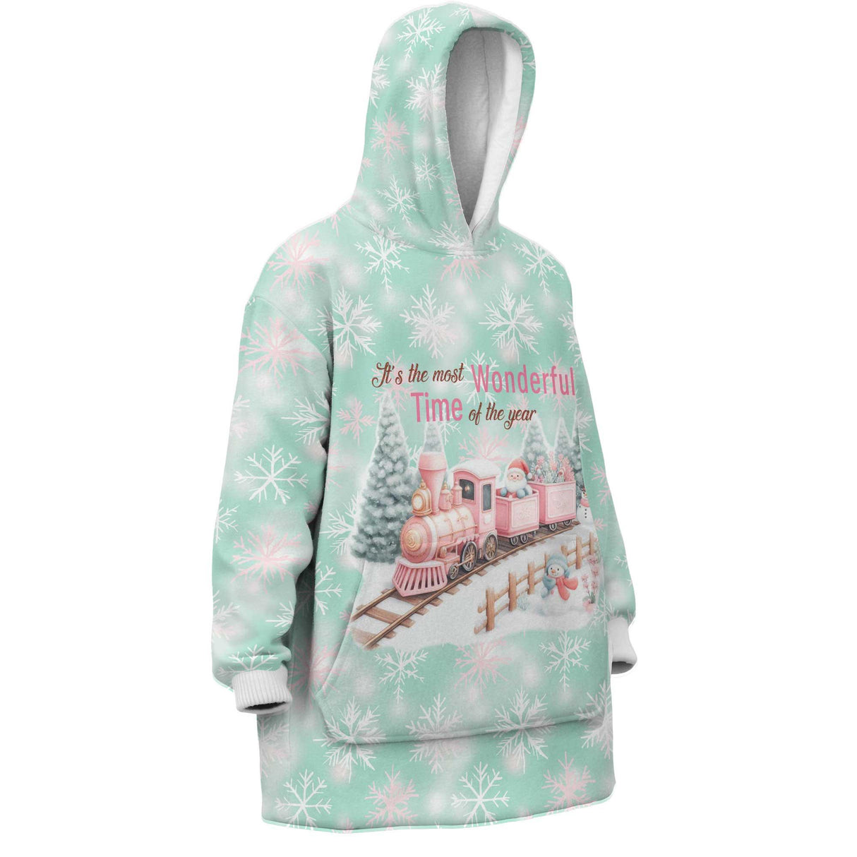 Personalized It's The Most Wonderful Time Christmas Snug Oversized Wearable Hoodie Blanket