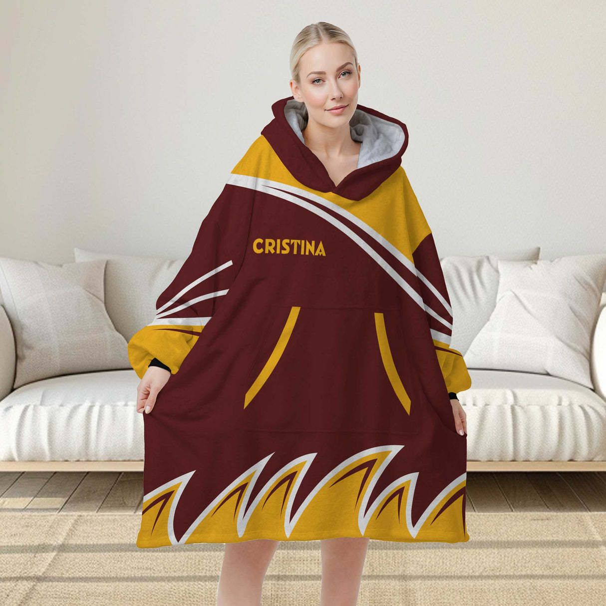 Personalized Snug Oversized Sherpa Wearable Washington Football Hoodie Blanket