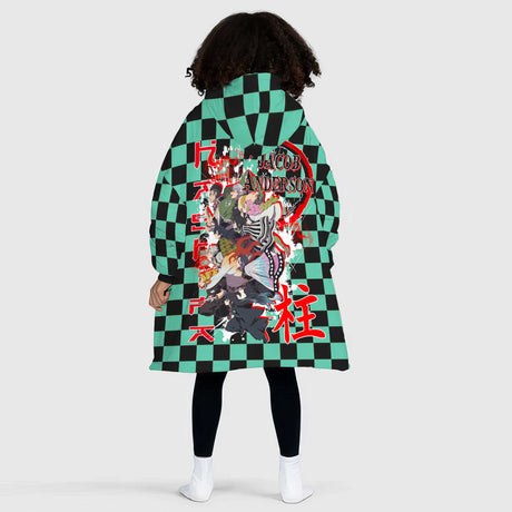 Personalized Snug Sherpa Oversized Wearable Demon Anime Charactor Cartoon Hoodie Blanket
