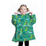 Personalized Christmas Dino Snug Oversized Wearable Hoodie Blanket