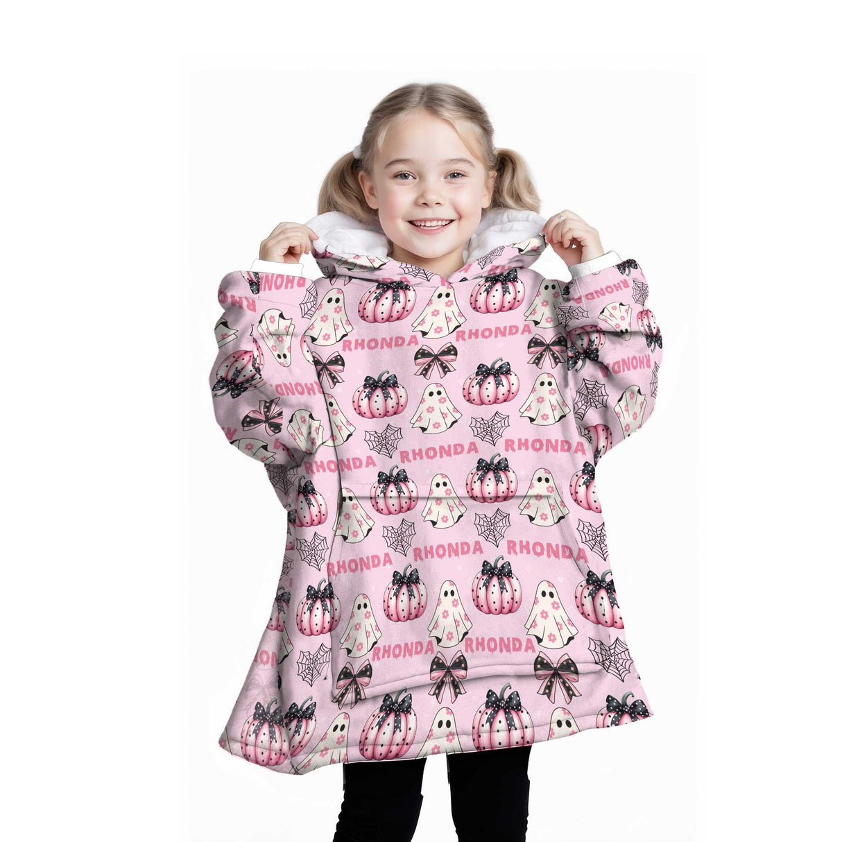 Personalized Adorable Cute Pink Ghost Pumpkin Snug Oversized Wearable Hoodie Blanket