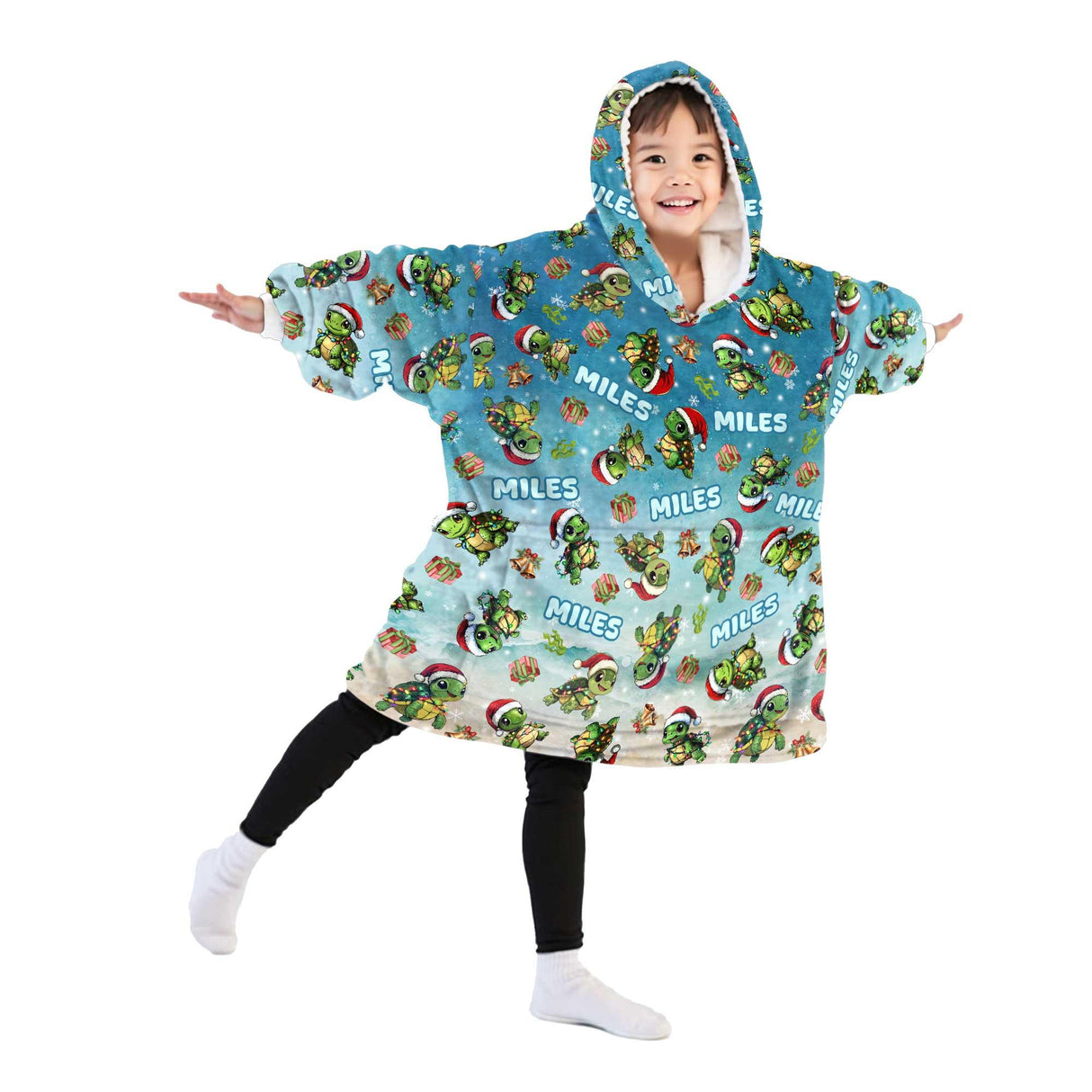 Personalized Christmas Turtle Snug Oversized Wearable Hoodie Blanket