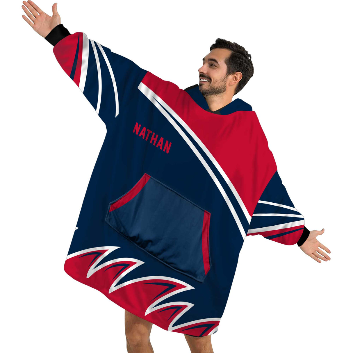 Personalized Snug Oversized Sherpa Wearable New England Football Hoodie Blanket