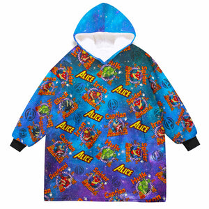 Personalized Snug Oversized Sherpa Wearable Superheroes Halloween Hoodie Blanket
