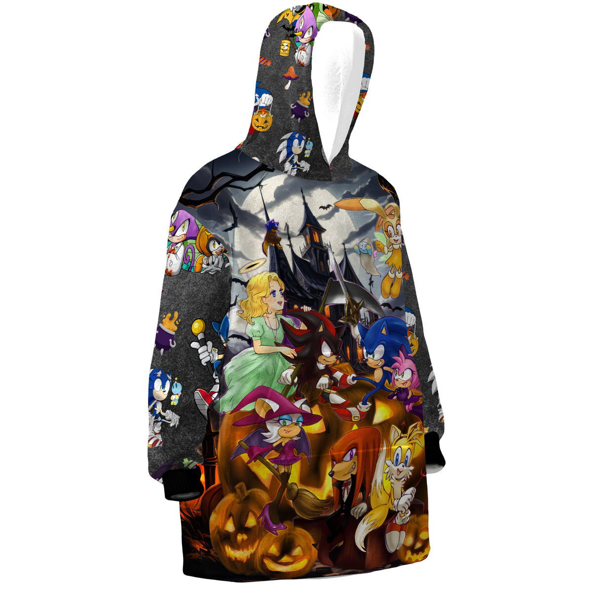 Personalized Snug Oversized Sherpa Wearable Sonic The Hedgehog Halloween Hoodie Blanket