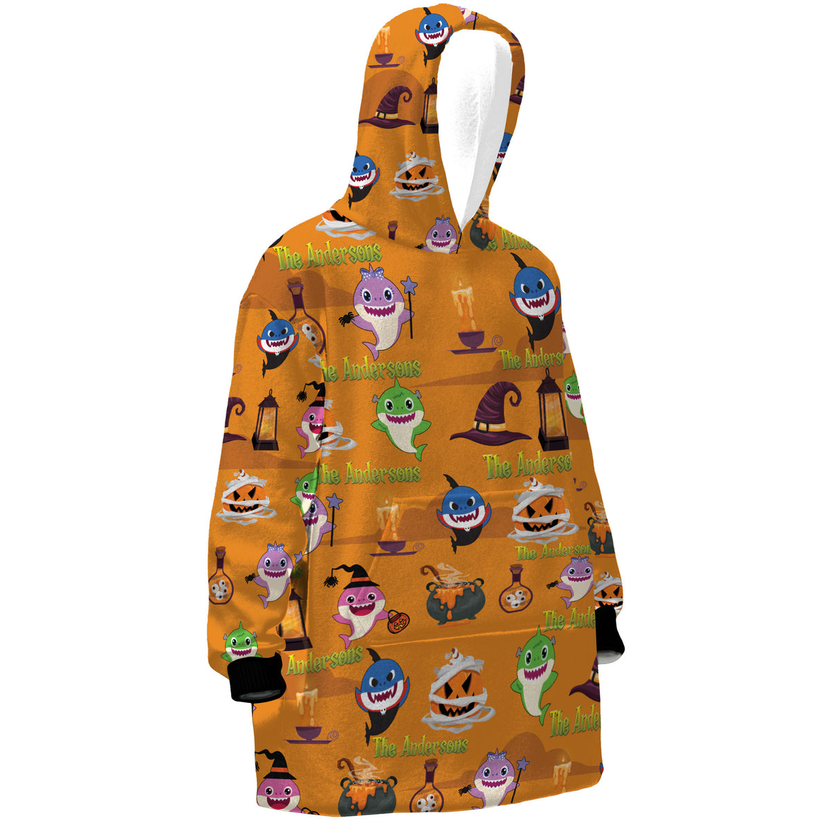 Personalized Snug Oversized Sherpa Wearable Shark Halloween Boo Boo Boo Hoodie Blanket