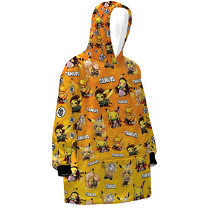 Personalized Snug Oversized Sherpa Wearable Pikachu Demon Anime Hoodie Blanket