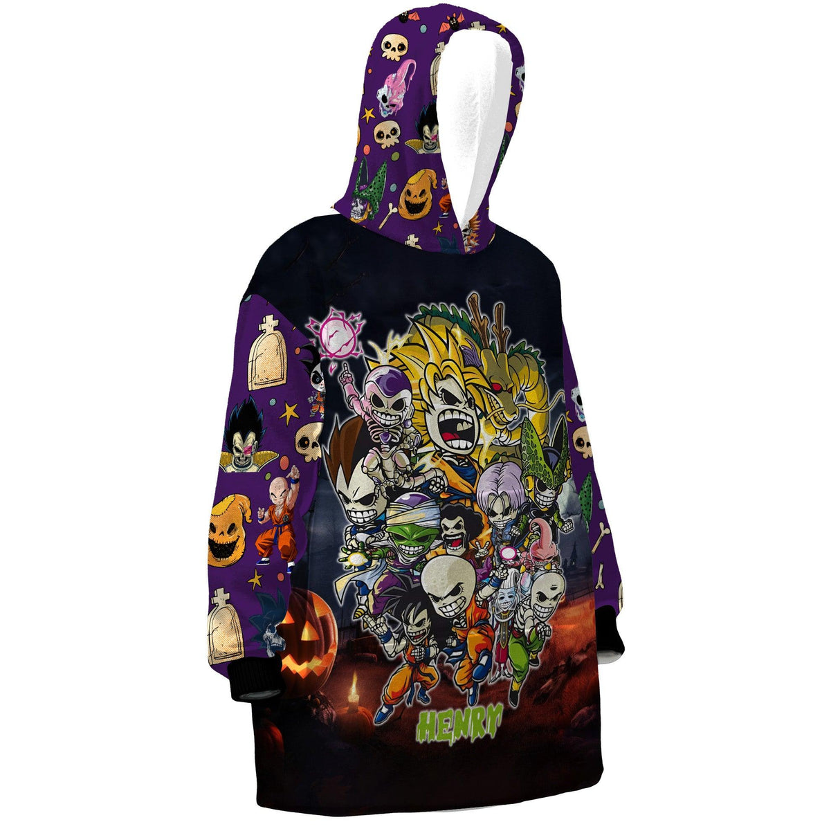 Custom Personalized Halloween Spooky Anime Chibi Snug Oversized Wearable Hoodie Blanket