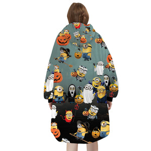 Personalized Snug Oversized Sherpa Wearable Halloween Minions Hoodie Blanket