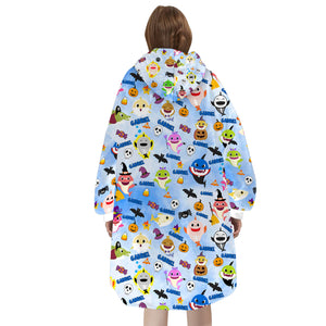 Personalized Snug Oversized Sherpa Wearable Shark Halloween Boy Hoodie Blanket
