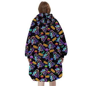 Personalized Snug Oversized Sherpa Wearable Neon Retro Ghost Hoodie Blanket