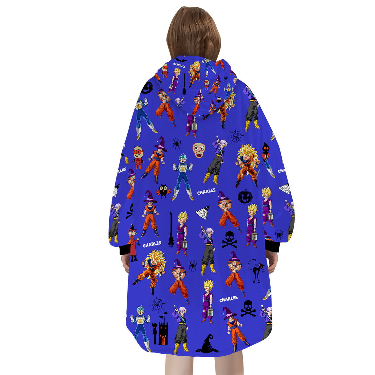 Personalized Snug Oversized Sherpa Wearable Dragon Ball Halloween Hoodie Blanket