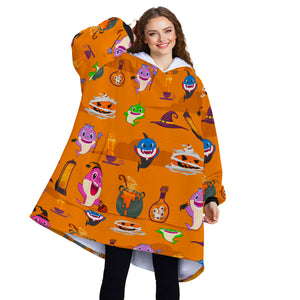 Personalized Snug Oversized Sherpa Wearable Shark Halloween Boo Boo Boo Hoodie Blanket