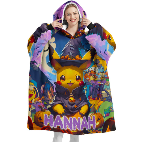 Personalized Snug Oversized Sherpa Wearable Pokem Pikachu Halloween Hoodie Blanket
