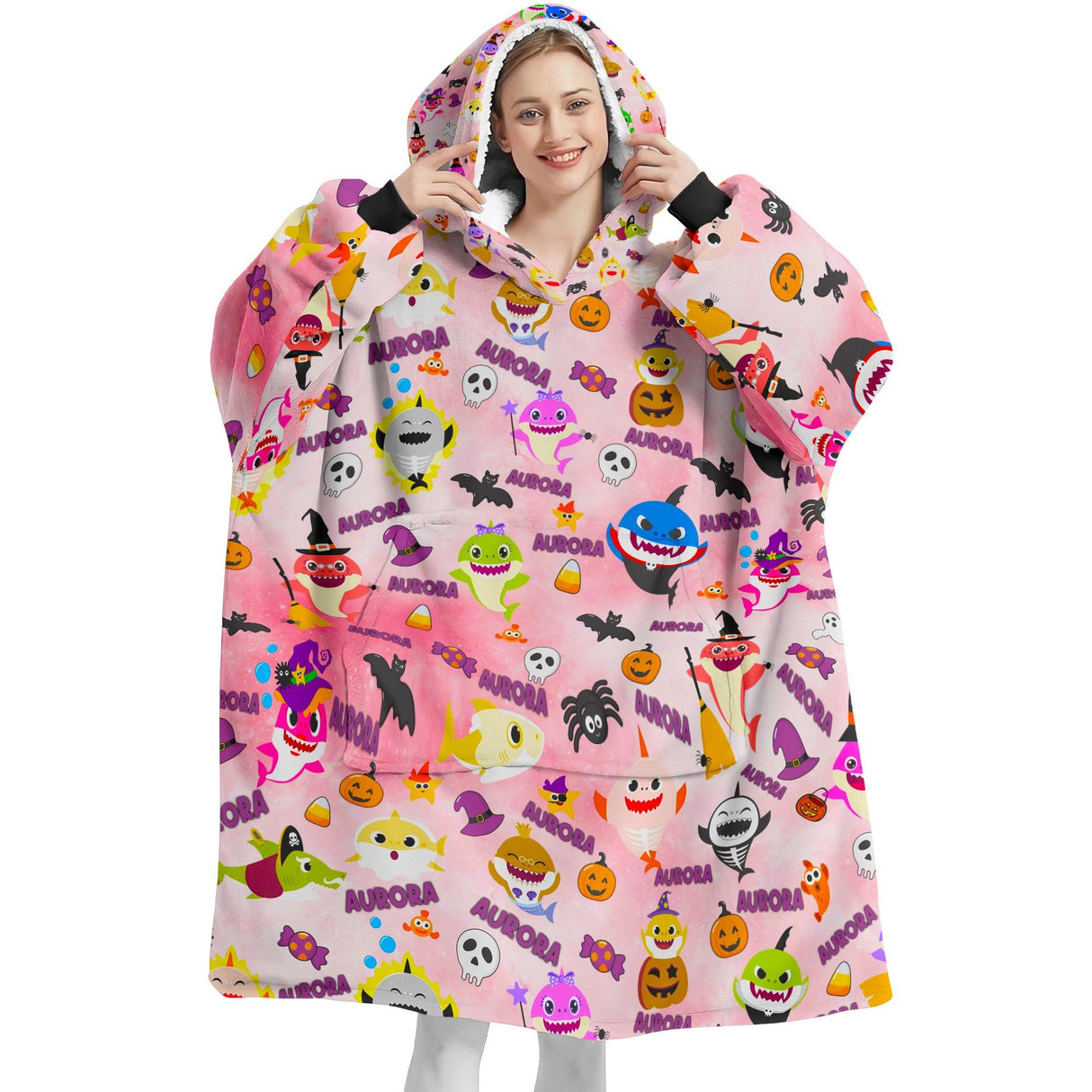 Custom Personalized Shark Halloween Girl Snug Oversized Wearable Hoodie Blanket