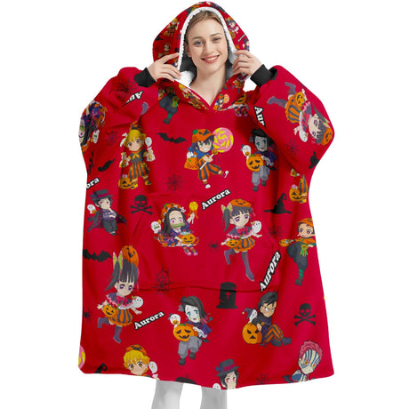 Custom Personalized Adorable Chibi Anime Snug Oversized Wearable Hoodie Blanket