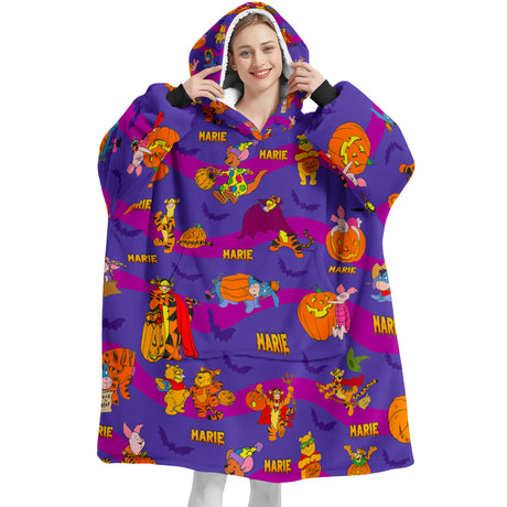 Personalized Snug Oversized Sherpa Wearable Winnie the Pooh Halloween Hoodie Blanket