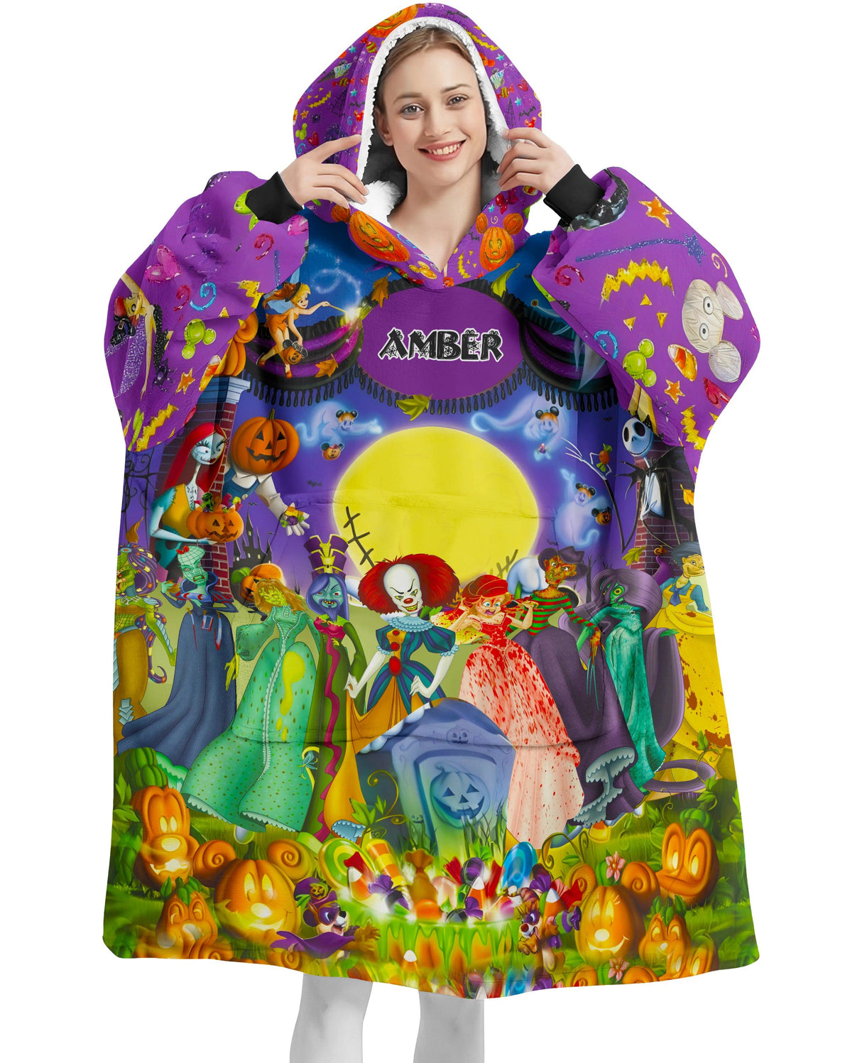 Custom Personalized Halloween Snug Oversized Wearable Hoodie Blanket