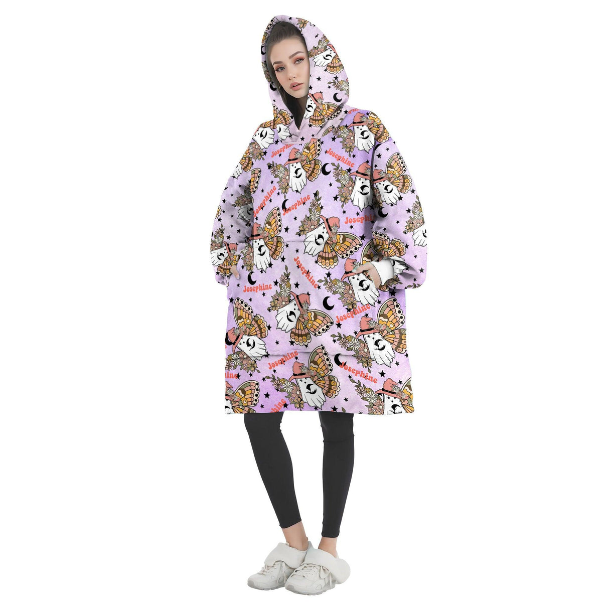 Custom Personalized Cute Butterfly Ghost Snug Oversized Wearable Hoodie Blanket