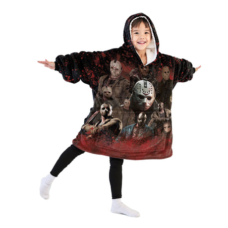 Personalized Halloween Horror Icons Snug Oversized Wearable Hoodie Blanket