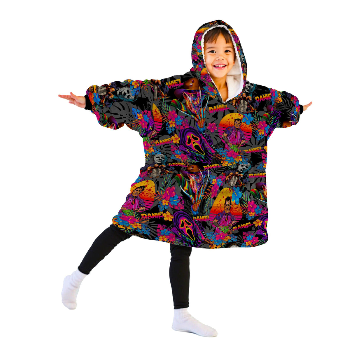 Custom Personalized Halloween Spooky Movie Vibes Floral Snug Oversized Wearable Hoodie Blanket