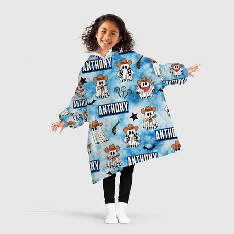 Personalized Snug Oversized Sherpa Wearable Lovely Boo Halloween Coboy Ghost Hoodie Blanket