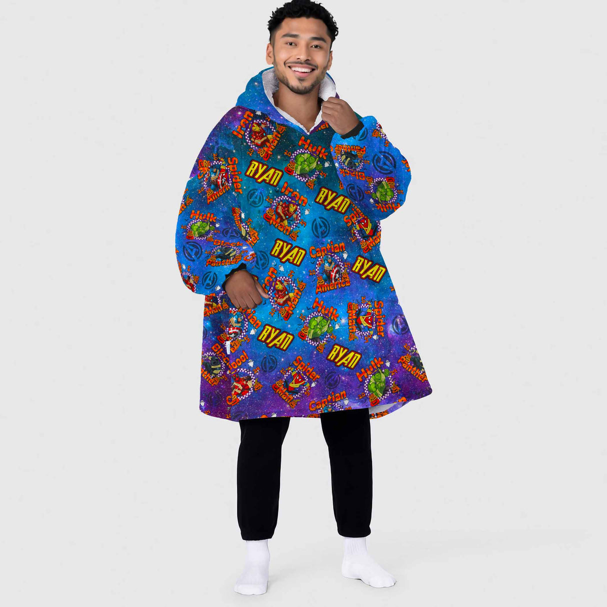Personalized Snug Oversized Sherpa Wearable Superheroes Halloween Hoodie Blanket