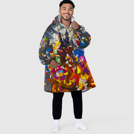 Personalized Snug Oversized Sherpa Wearable Sonic The Hedgehog Halloween Hoodie Blanket