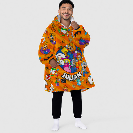 Personalized Snug Oversized Sherpa Wearable Mario Halloween Hoodie Blanket