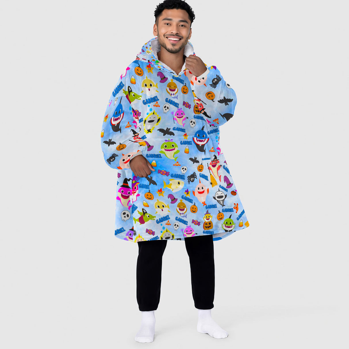 Personalized Snug Oversized Sherpa Wearable Shark Halloween Boy Hoodie Blanket