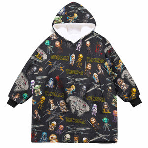 Personalized Name Snug Sherpa Oversized Wearable Scifi Saga Chibi Character Space Wars Halloween Hoodie Blanket