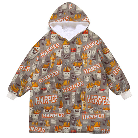 Personalized Snug Sherpa Oversized Wearable Monster Mash With Fries Hoodie Blanket