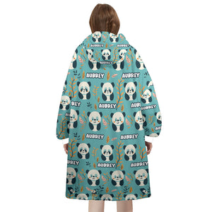 Personalized Snug Oversized Sherpa Wearable Panda Flower Hoodie Blanket