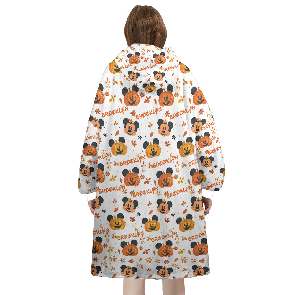 Personalized Cartoon Mouse Cosplay Pumpkin Halloween Snug Oversized Wearable Hoodie Blanket