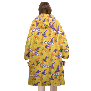 Personalized Snug Oversized Sherpa Wearable Burritos Witch Yellow Hat Hoodie Blanket